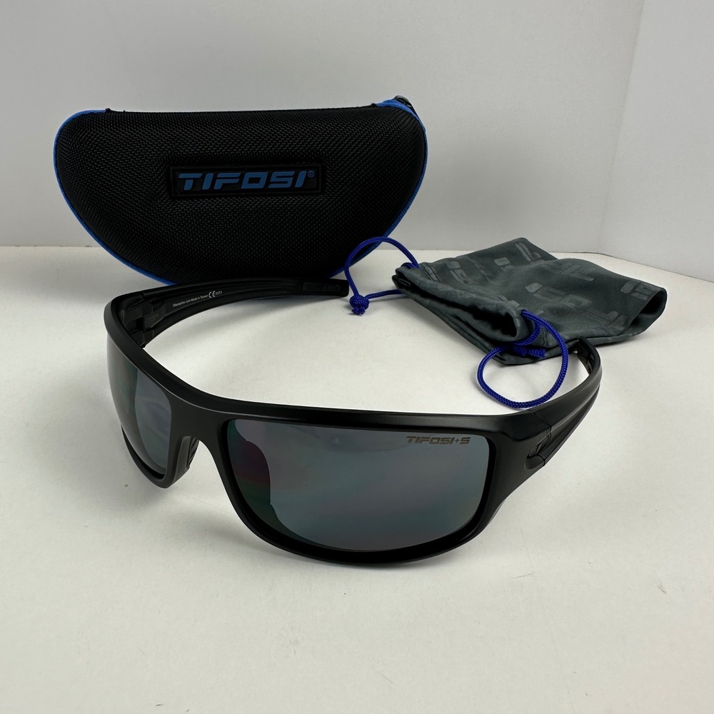 Tifosi Bronx Sunglasses Matte Black Wrap Sport Safety Glasses Z87+ Case Pouch